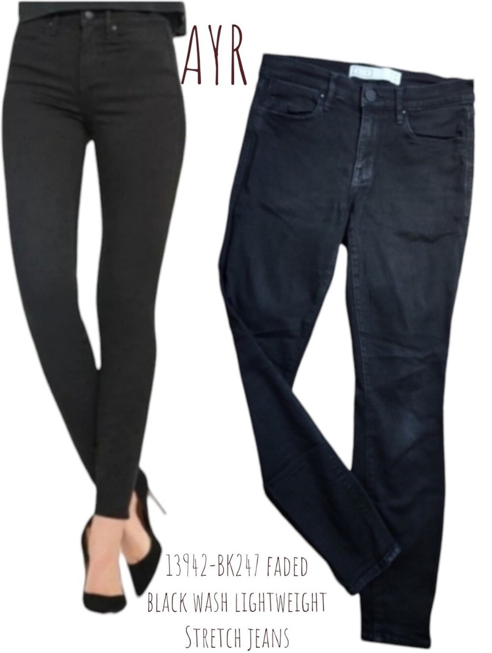 AYR Women's skinny 13942-BK247 faded black wash lightweight Stretch jeans 27